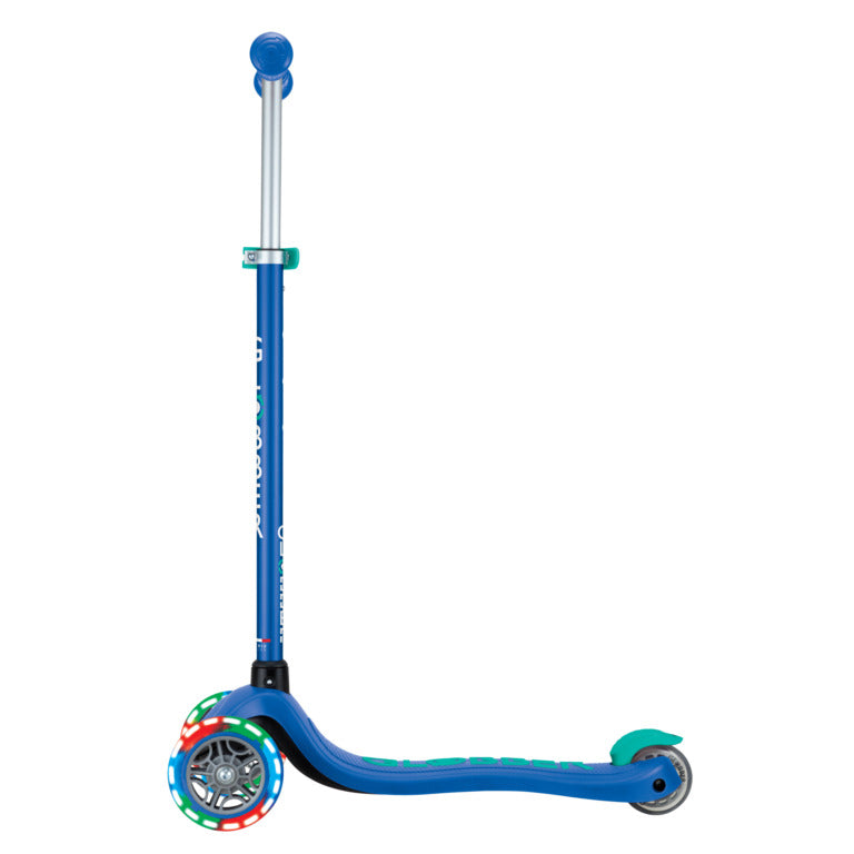 Globber Primo Plus Lights Scooter - Navy Blue and Emerald Green