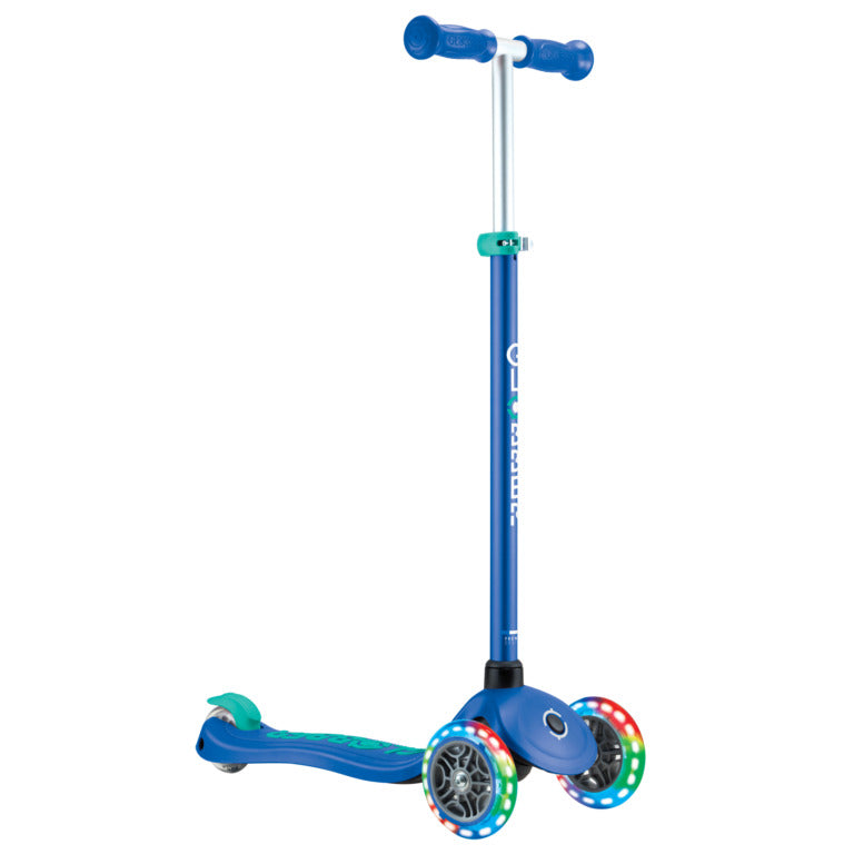 Globber Primo Plus Lights Scooter - Navy Blue and Emerald Green