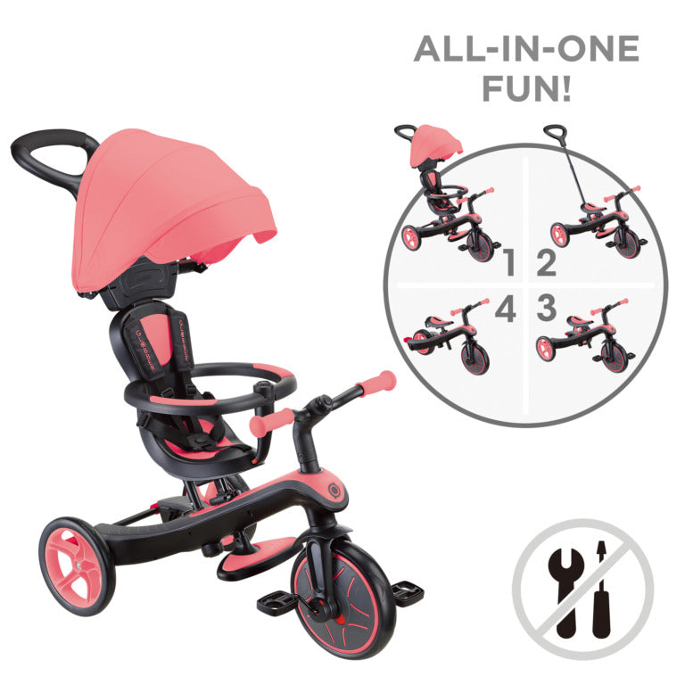 Globber Explorer Trike 4 in 1-Coral Pink