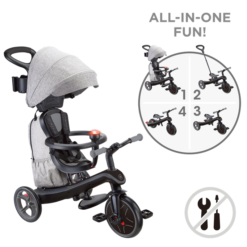 Globber Explorer Trike Deluxe Play Tricycle 4 in 1- Grey