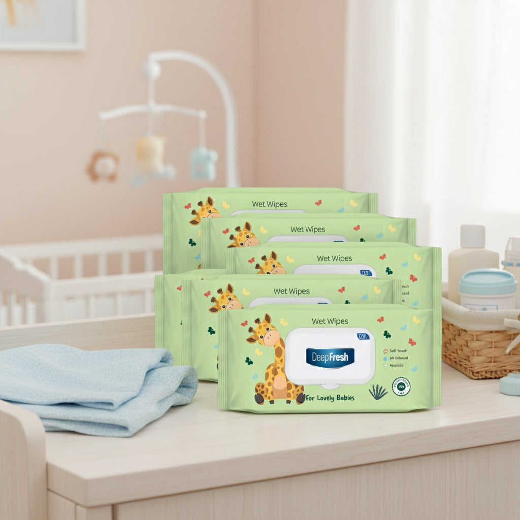 Deep Fresh Lovely Babies Wet Wipes 15Pcs 6 Pack Giraffe Deep Fresh Yallatoys