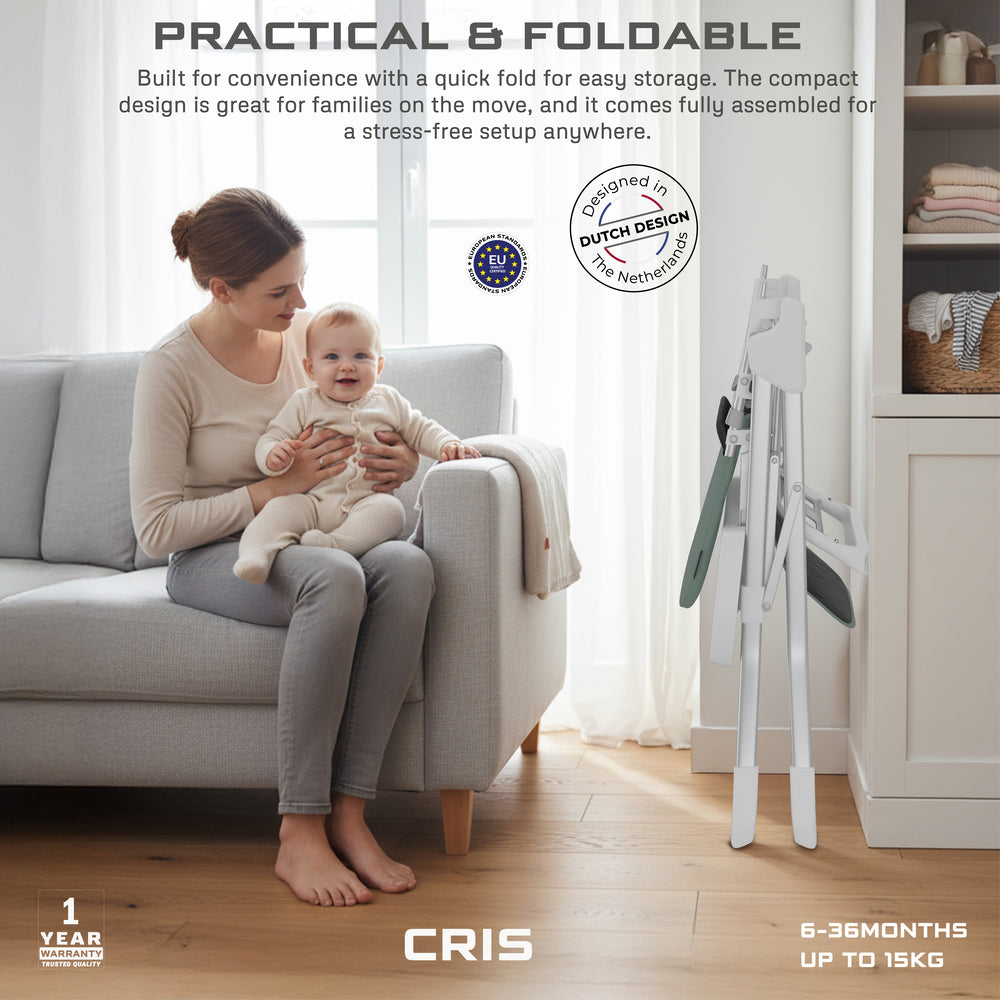 Neobreez Cris Compact Foldable Highchair For Child Green/White