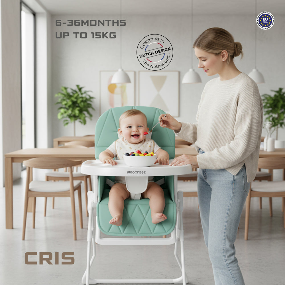 Neobreez Cris Compact Foldable Highchair For Child Green/White