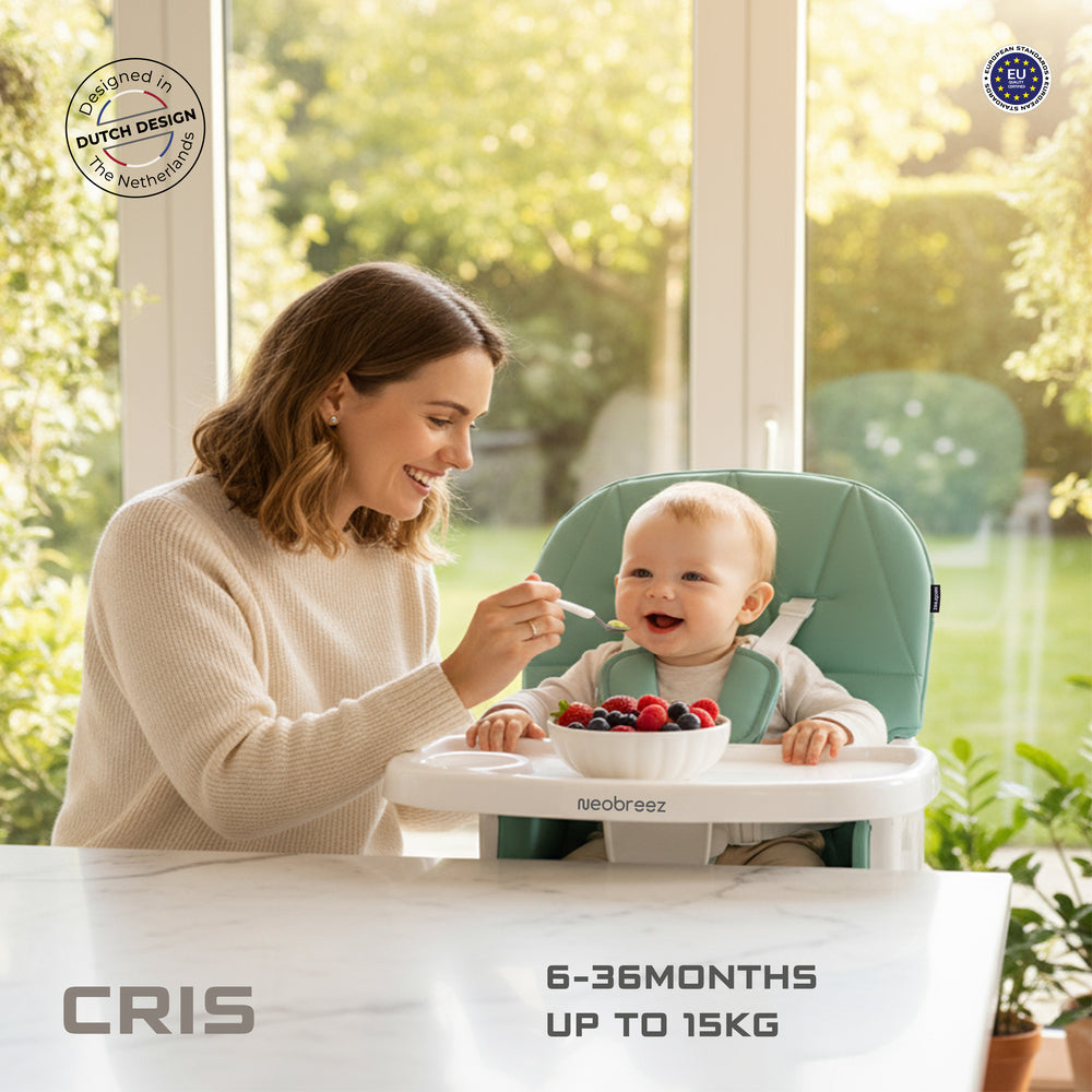 Neobreez Cris Compact Foldable Highchair For Child Green/White
