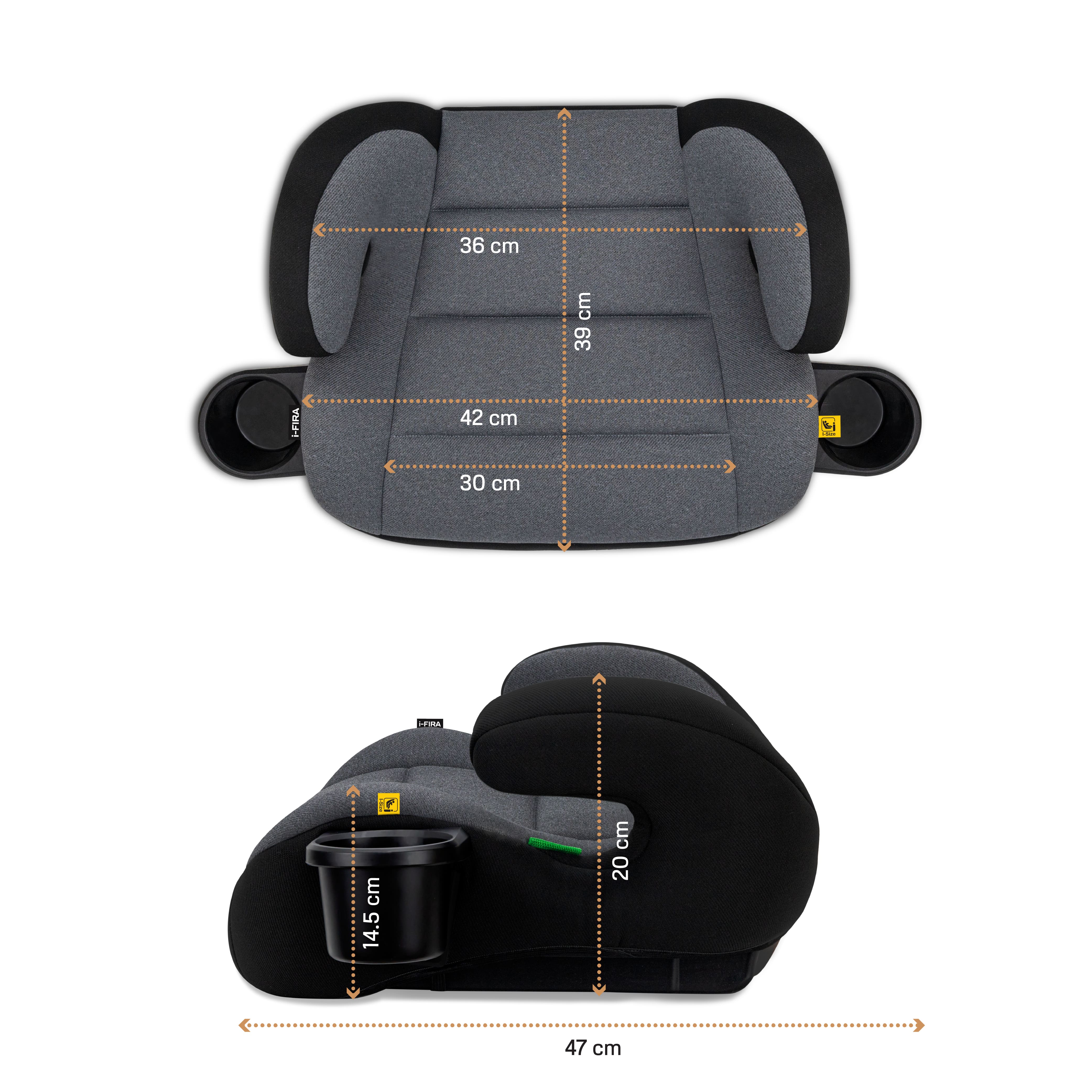 Neobreez I Fira I Size Backless Booster Seat With 2 Cup Holders Grey/Black