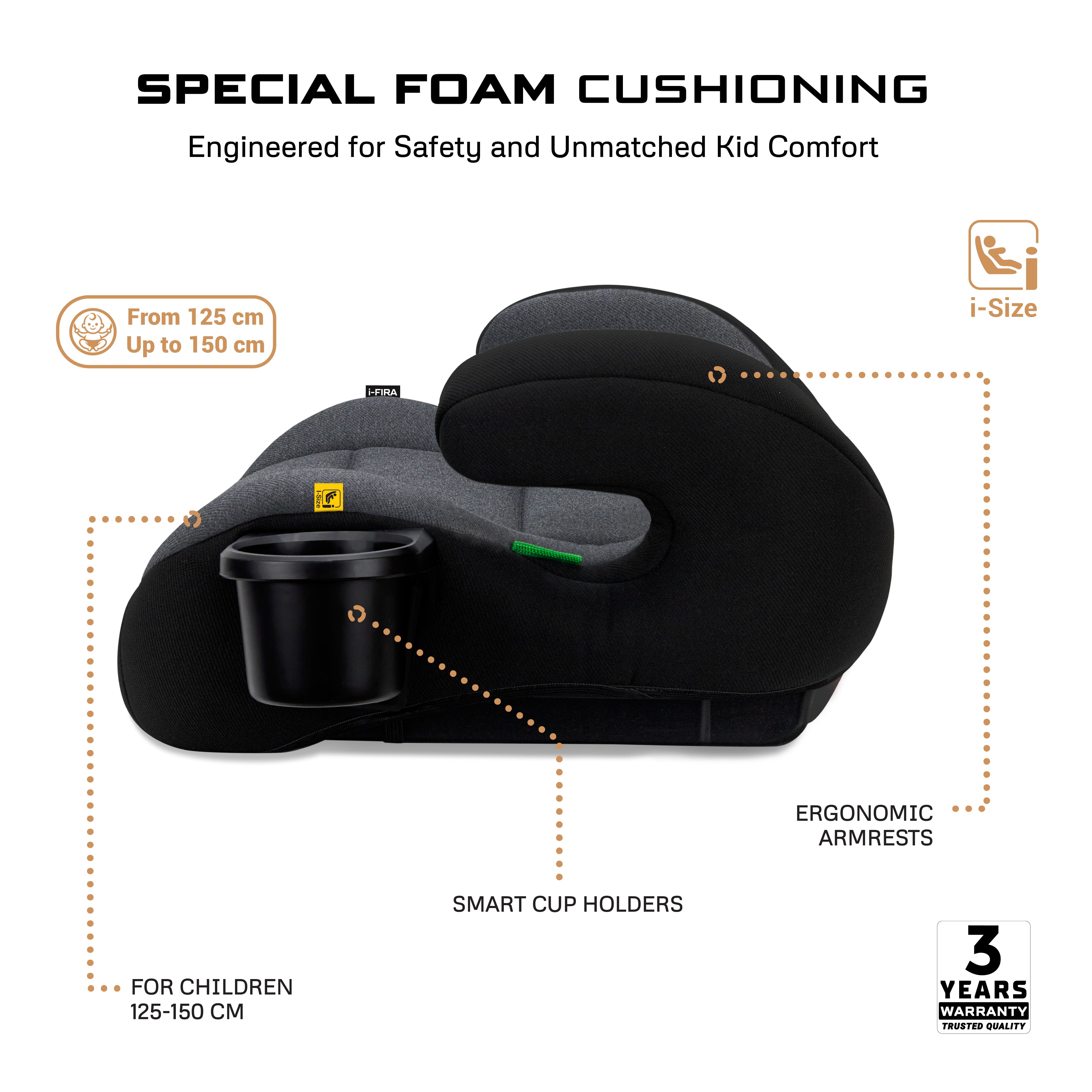 Neobreez I Fira I Size Backless Booster Seat With 2 Cup Holders Grey/Black