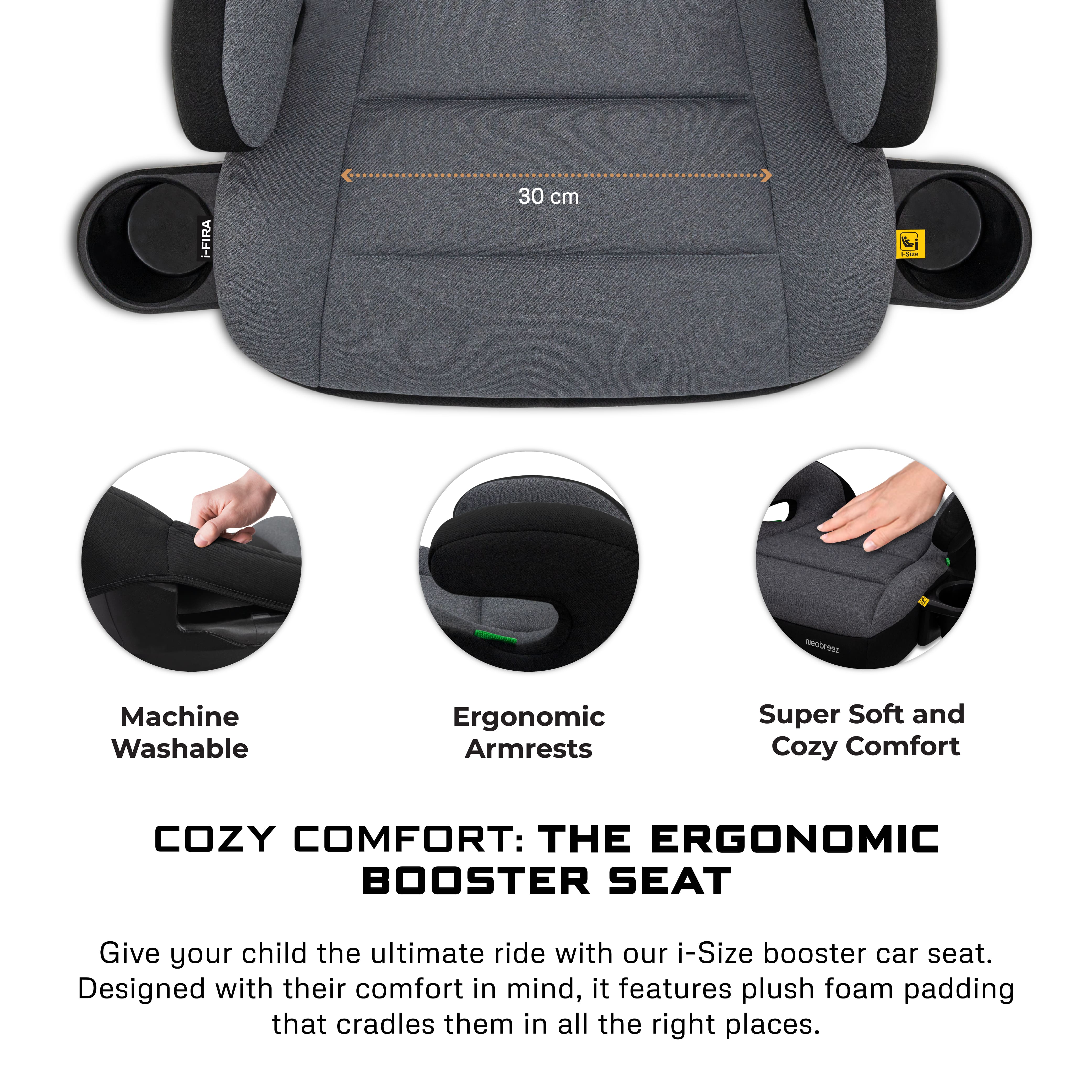 Neobreez I Fira I Size Backless Booster Seat With 2 Cup Holders Grey/Black