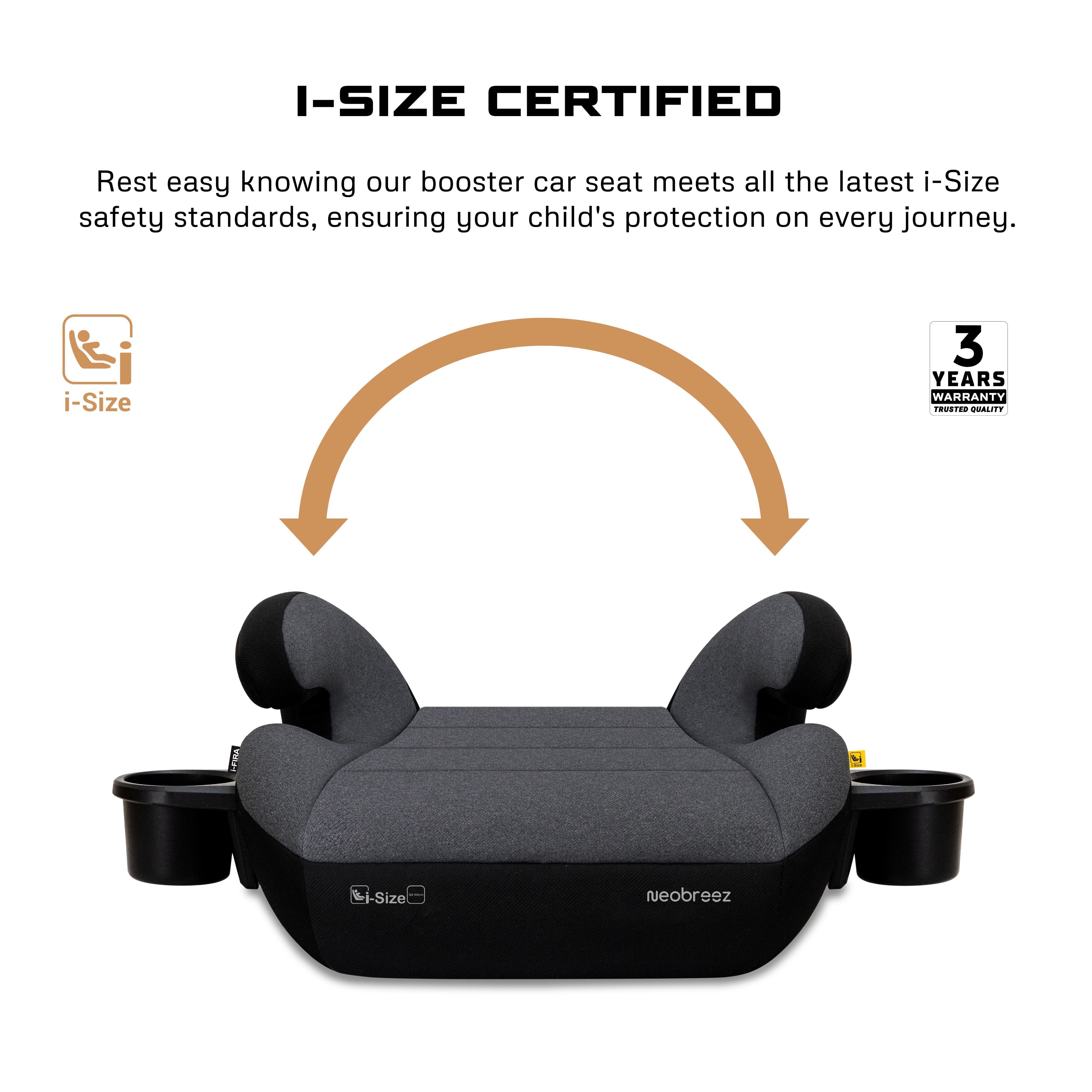 Neobreez I Fira I Size Backless Booster Seat With 2 Cup Holders Grey/Black
