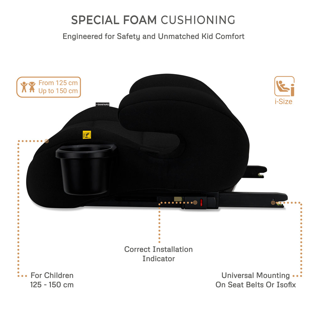 Neobreez I Sanfaro Isofix Backless Booster I Size Car Seat Black