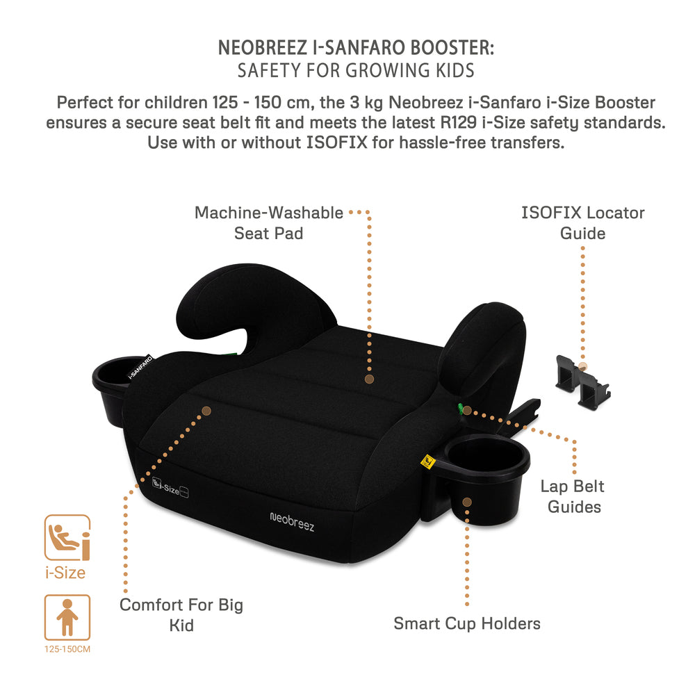 Neobreez I Sanfaro Isofix Backless Booster I Size Car Seat Black