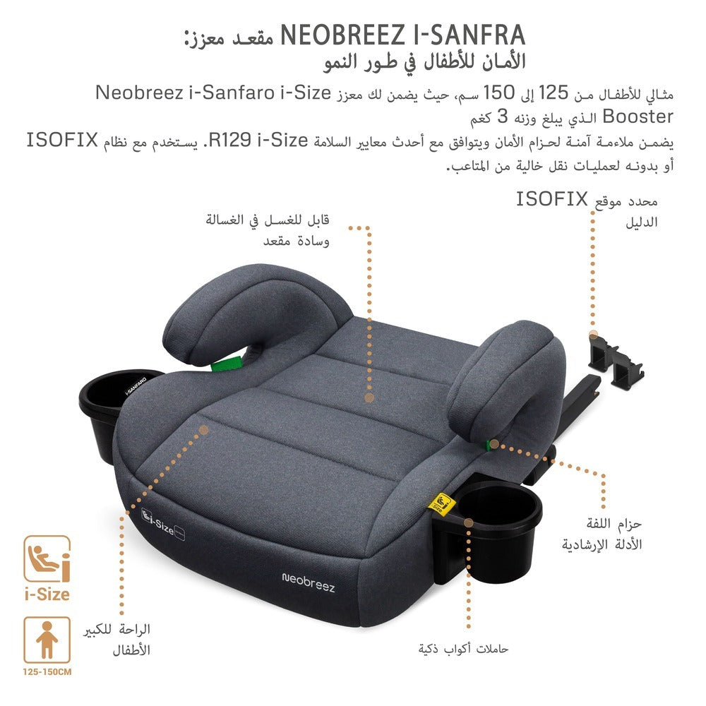 Neobreez I Sanfaro Isofix Backless Booster I Size Car Seat Grey