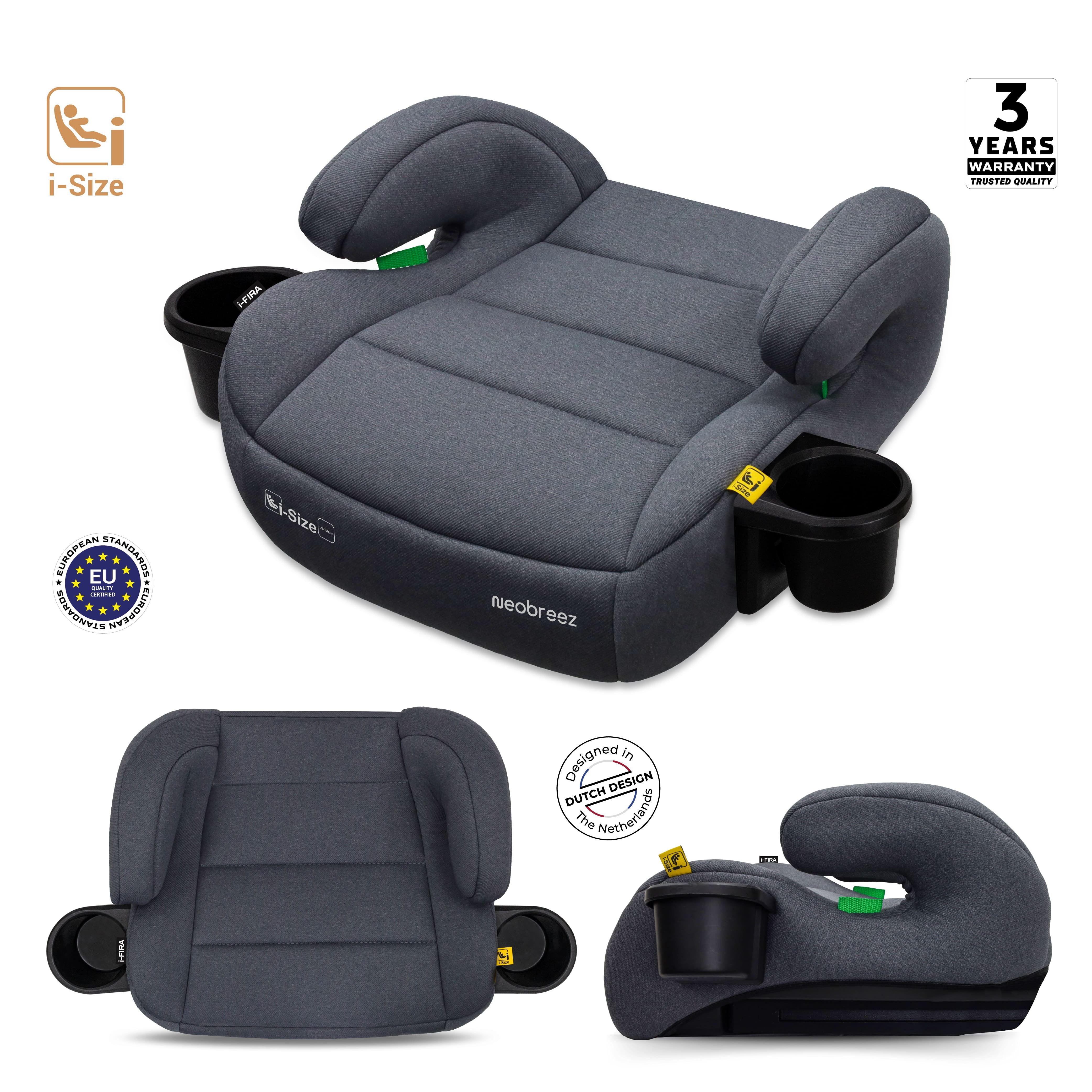 Neobreez I Fira I Size Backless Booster Seat With 2 Cup Holders Grey