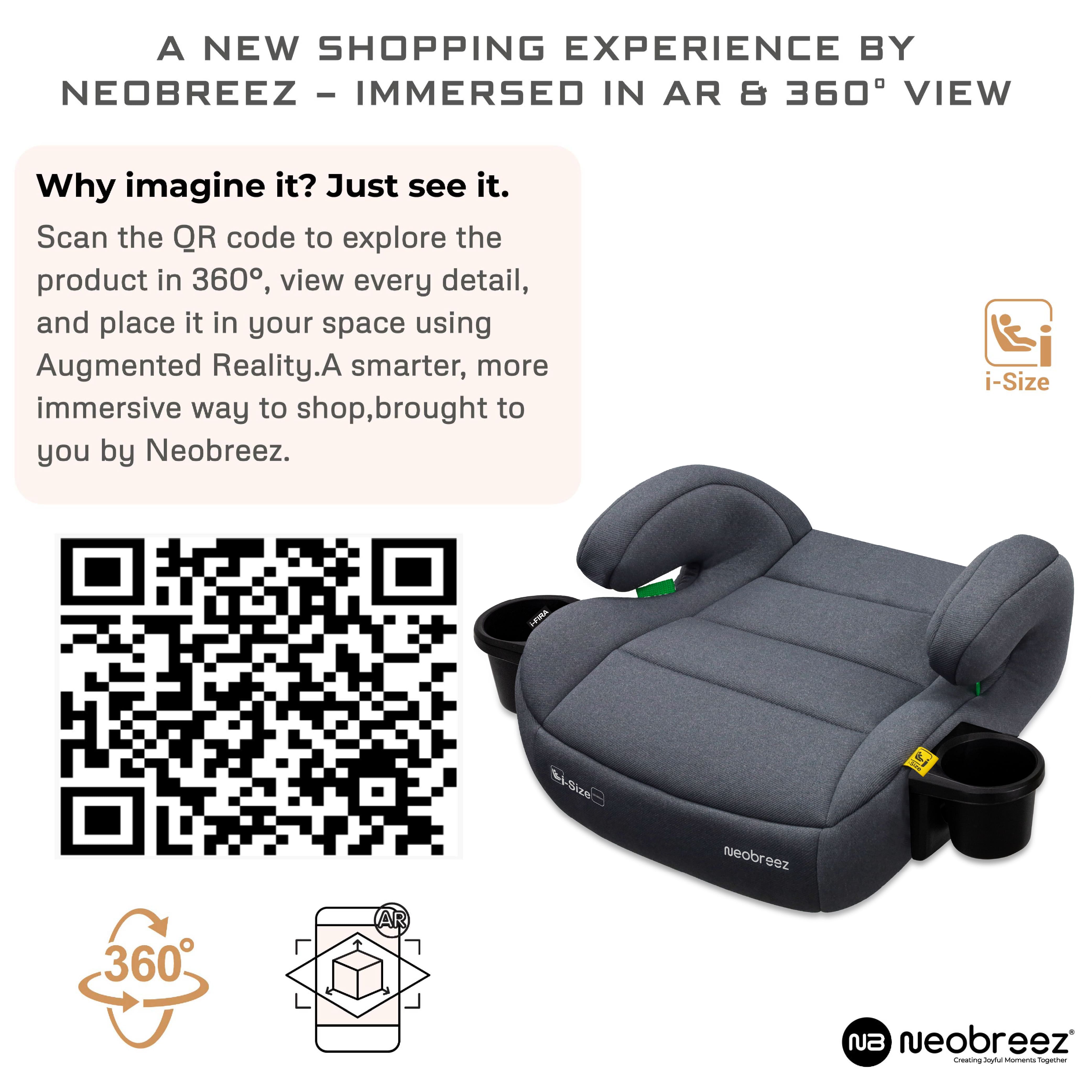 Neobreez I Fira I Size Backless Booster Seat With 2 Cup Holders Grey