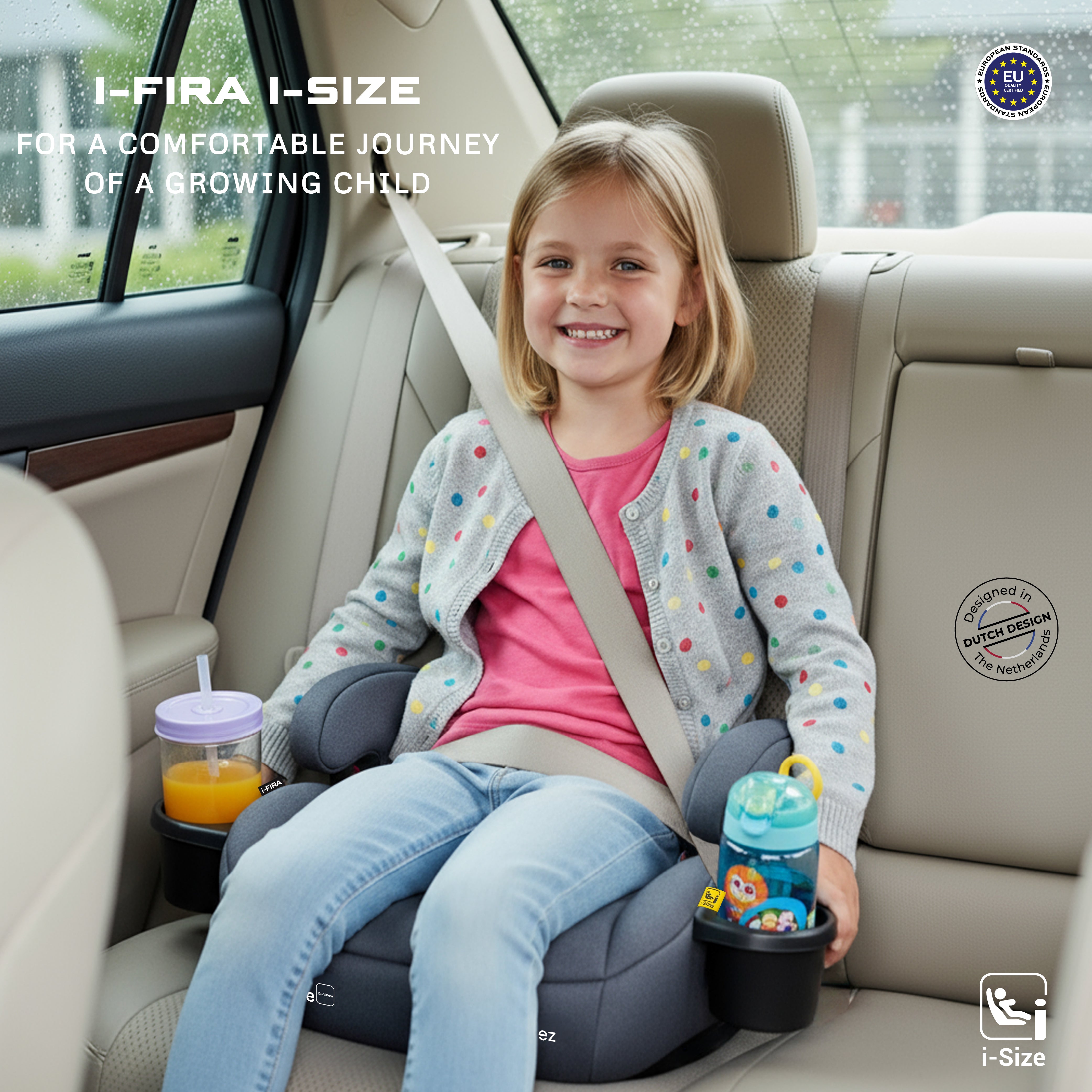 Neobreez I Fira I Size Backless Booster Seat With 2 Cup Holders Grey