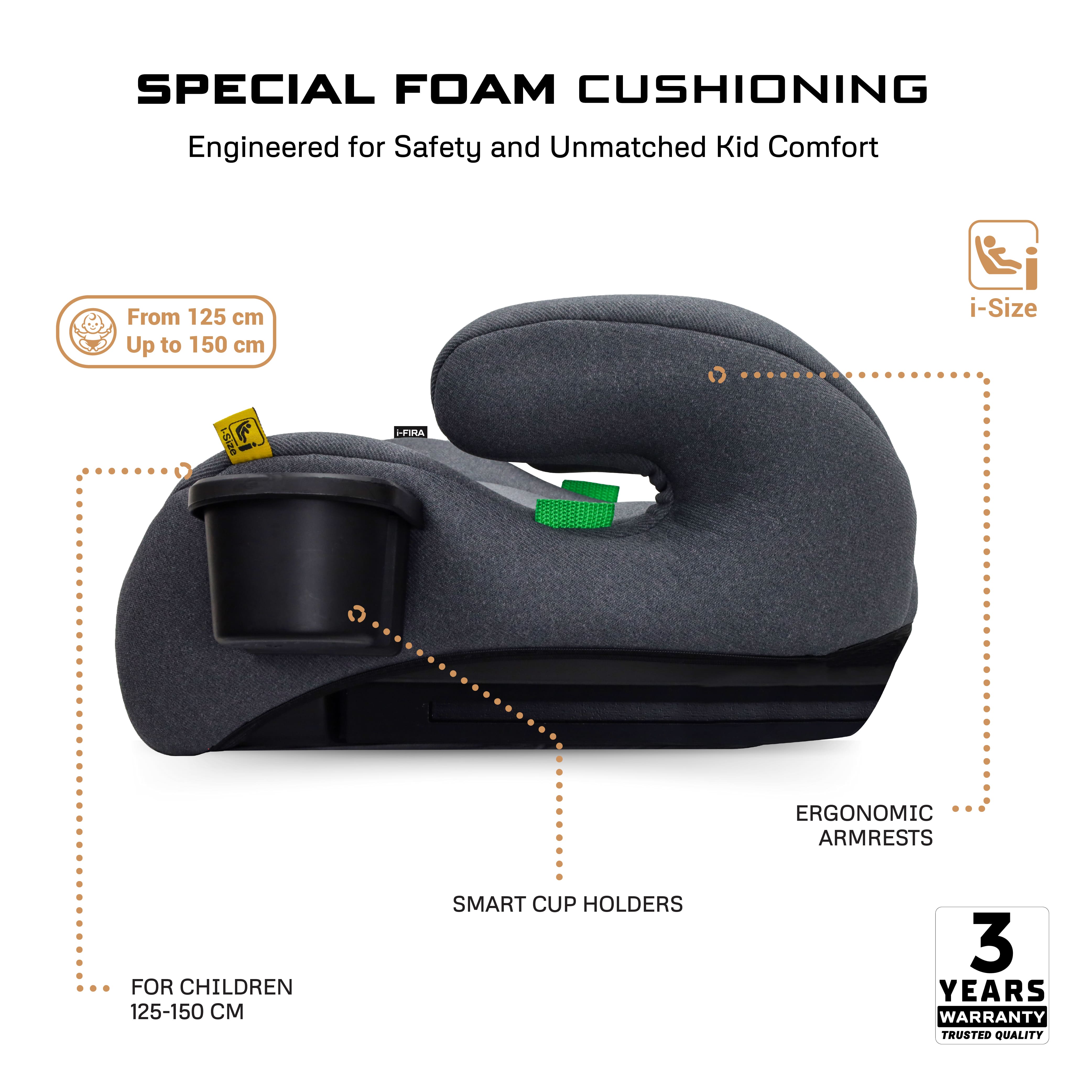 Neobreez I Fira I Size Backless Booster Seat With 2 Cup Holders Grey