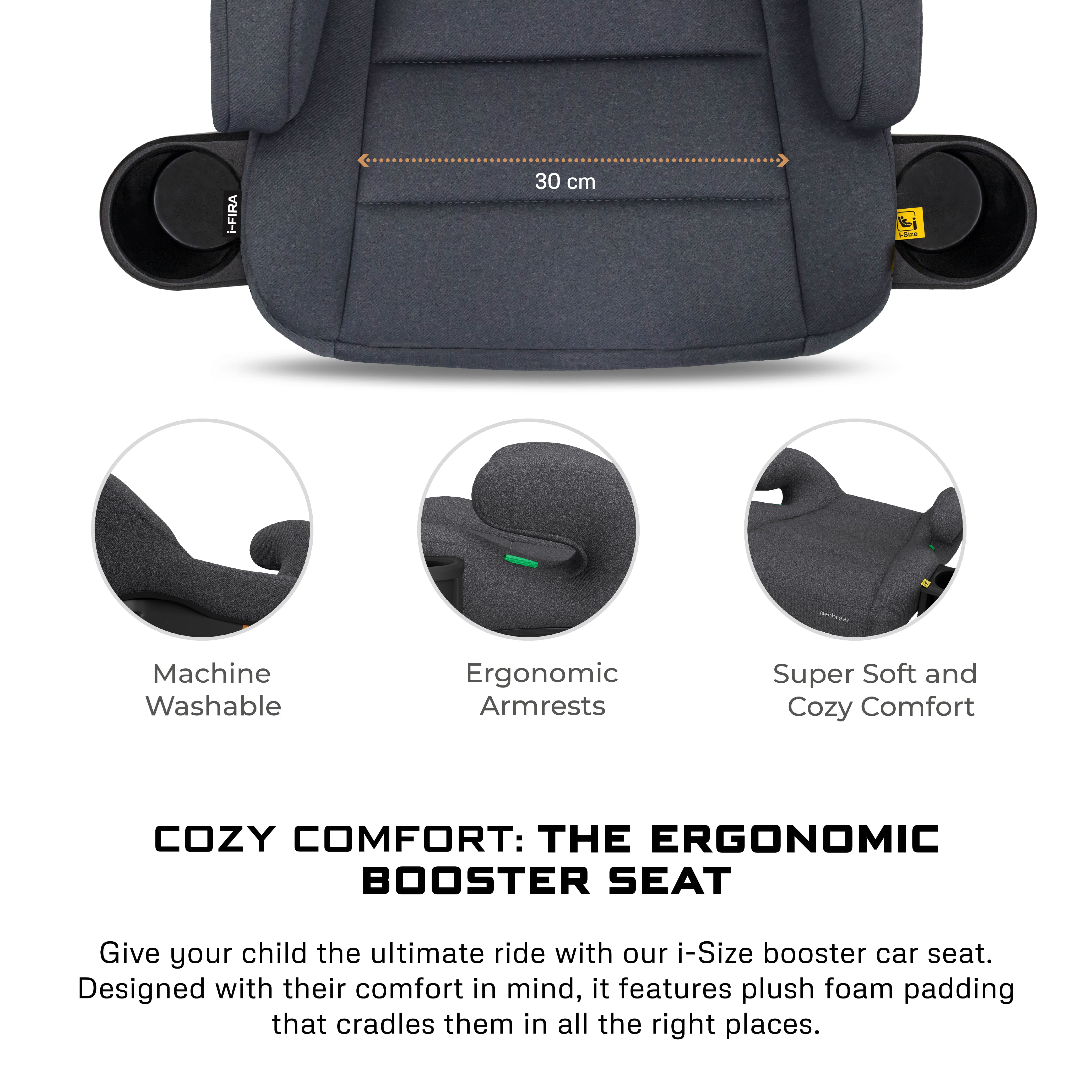 Neobreez I Fira I Size Backless Booster Seat With 2 Cup Holders Grey