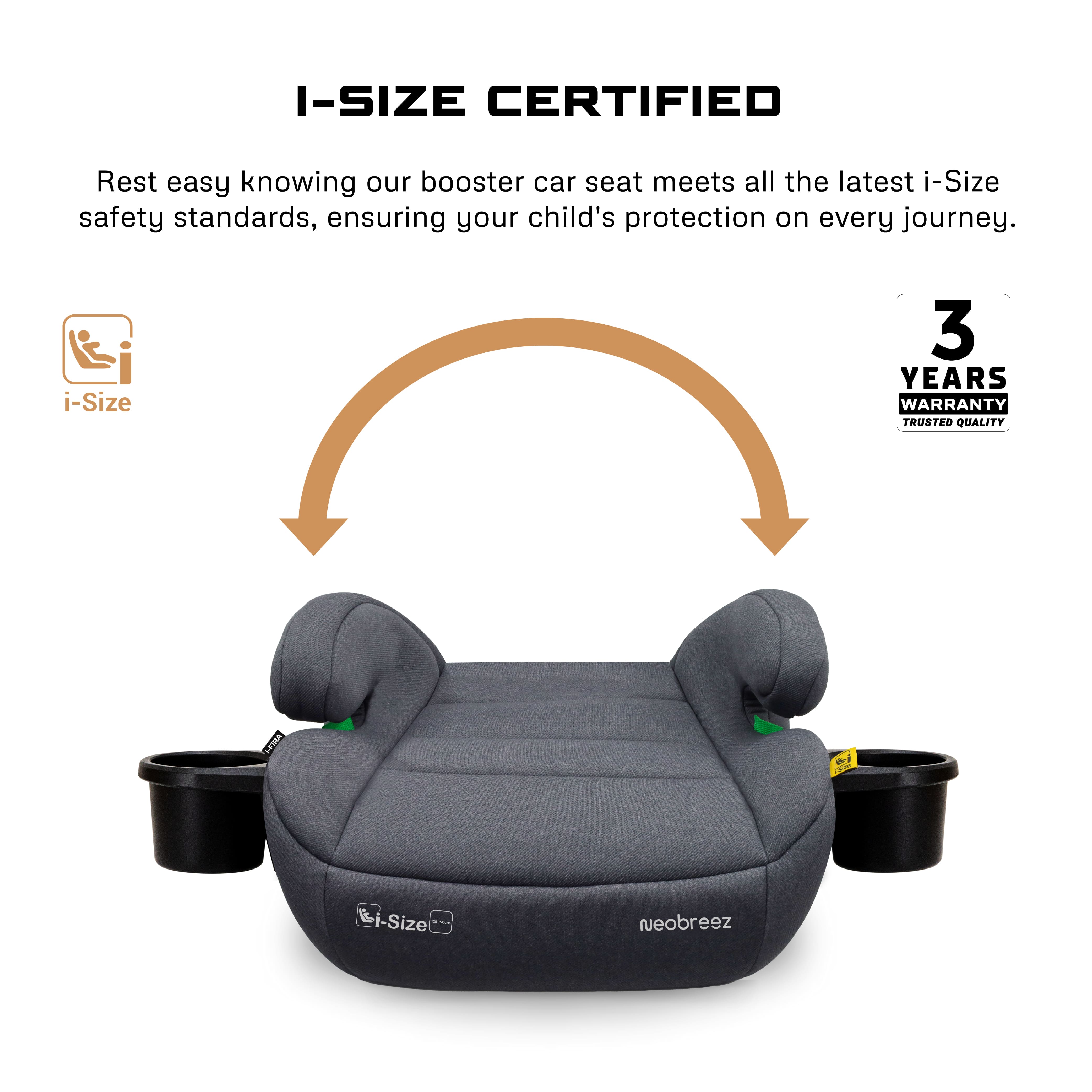 Neobreez I Fira I Size Backless Booster Seat With 2 Cup Holders Grey