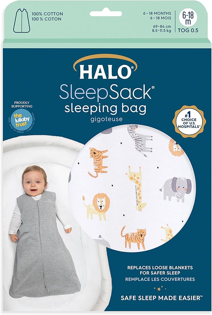Halo Baby Sleeping Bag 0.5 Tog SleepSack 100% Cotton Jungle 0 to 6 months Halo Yallatoys