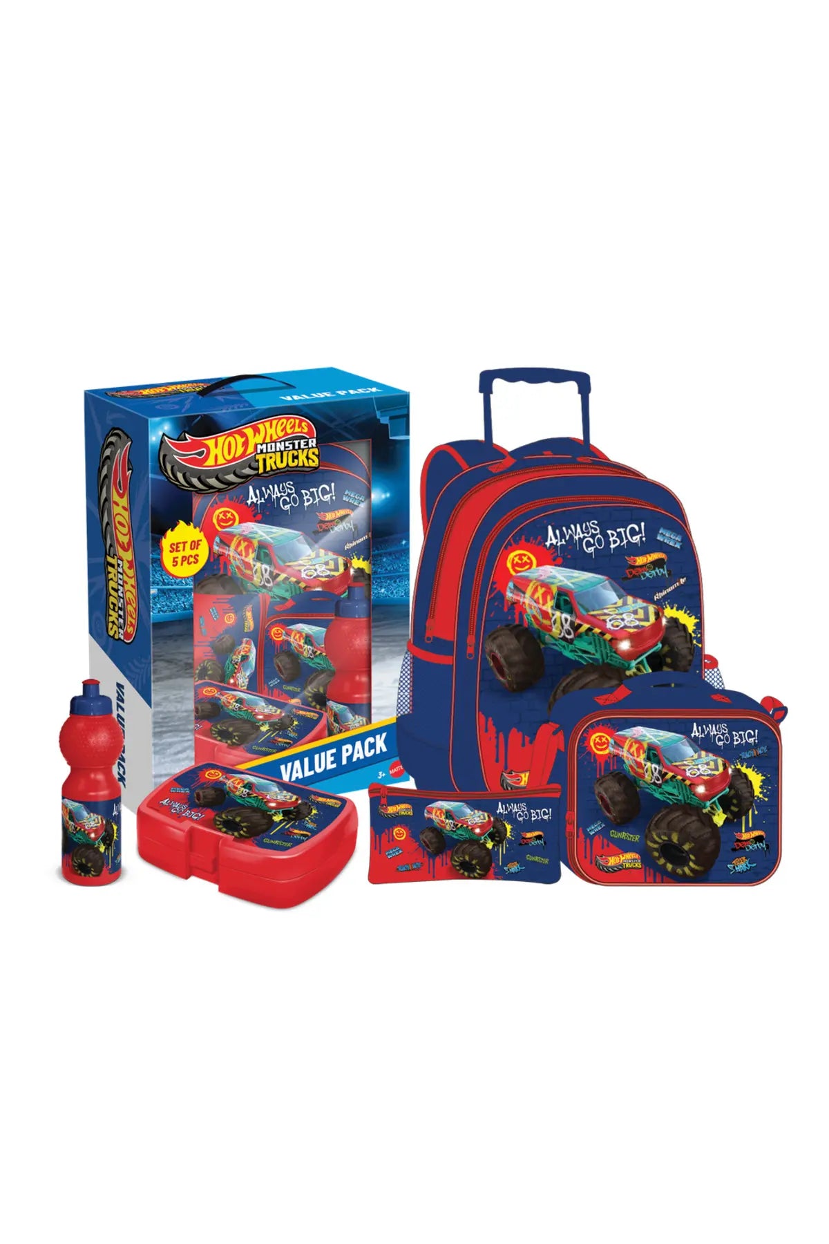 Hot Wheels 5 In 1 Value Pack Trolley Bag 16 Inch