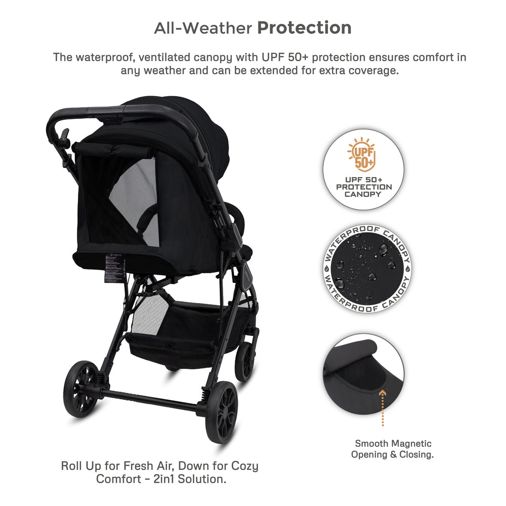 Neobreez Quint Reversible Handle Compact Travel Stroller Black Neobreez Yallatoys