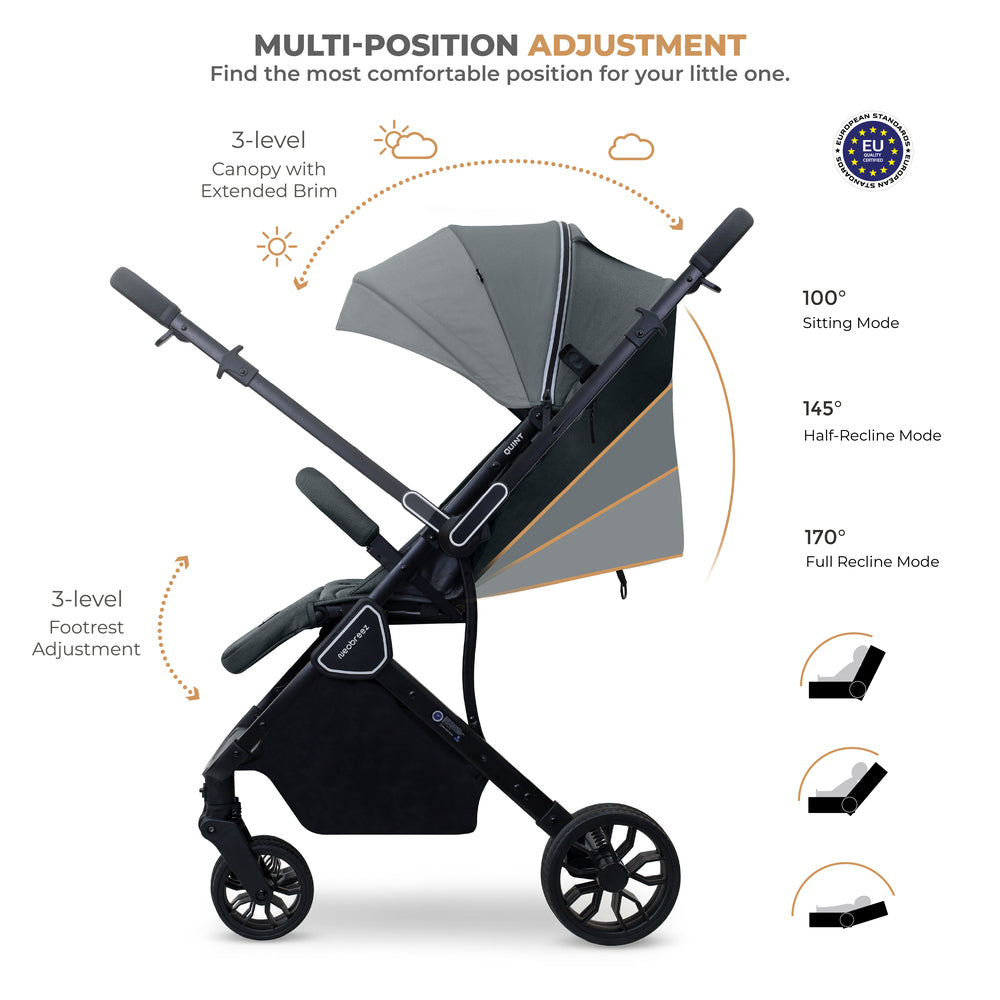 Neobreez Quint Reversible Handle Compact Travel Stroller Dark Grey