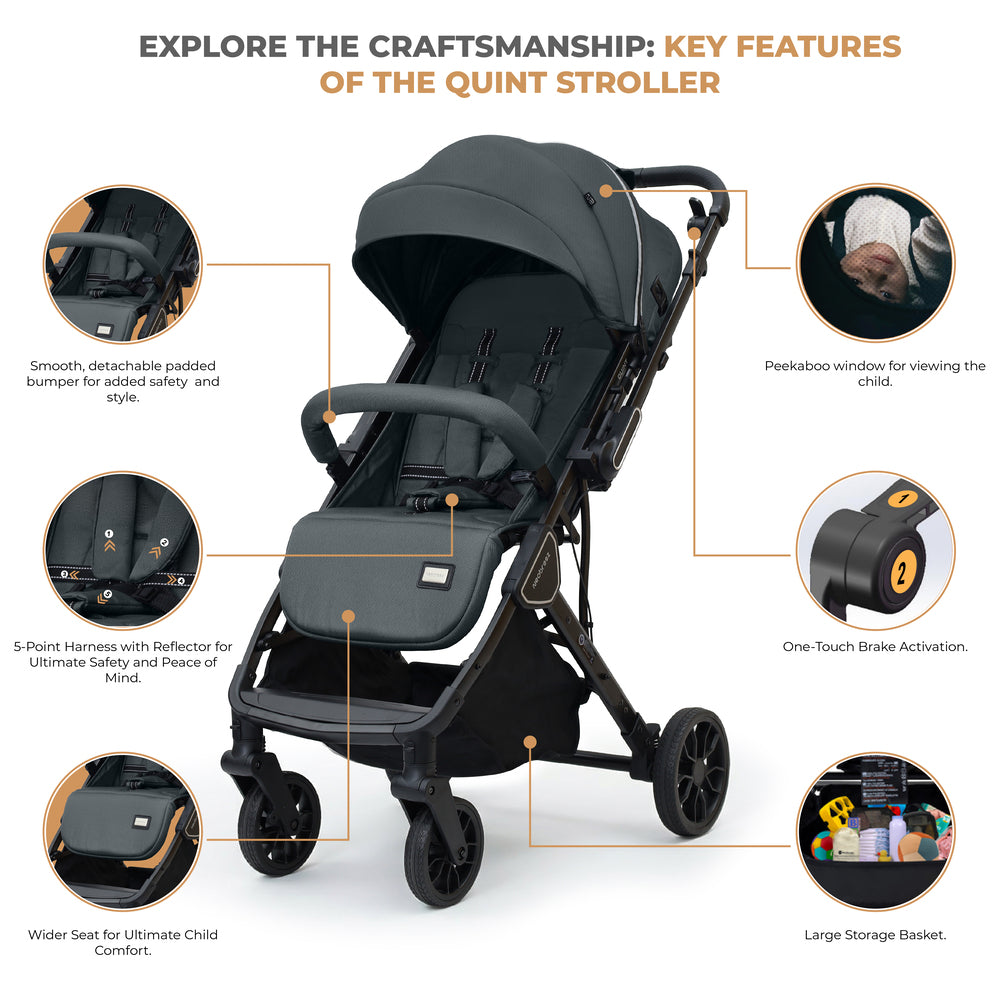 Neobreez Quint Reversible Handle Compact Travel Stroller Dark Grey