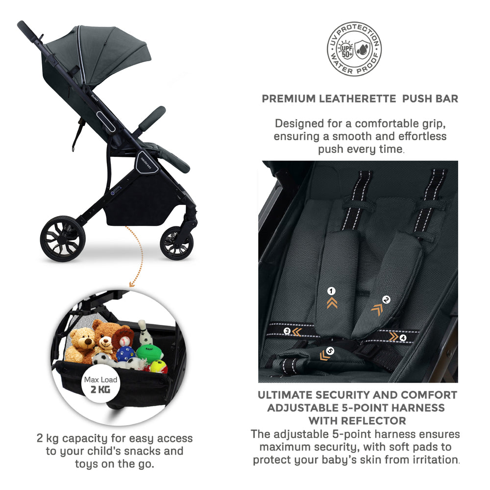 Neobreez Quint Reversible Handle Compact Travel Stroller Dark Grey