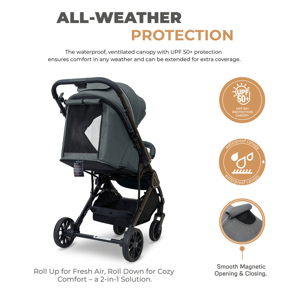 Neobreez Quint Reversible Handle Compact Travel Stroller Dark Grey