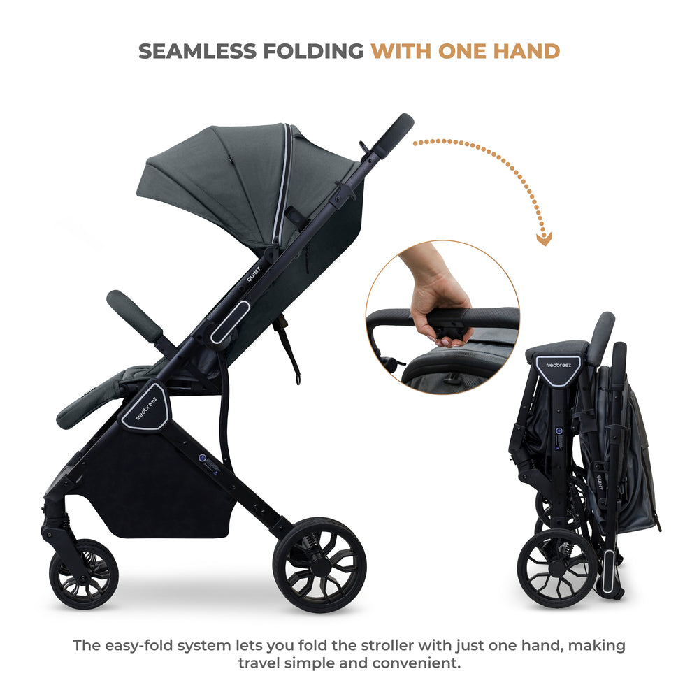 Neobreez Quint Reversible Handle Compact Travel Stroller Dark Grey