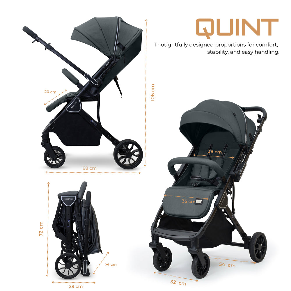 Neobreez Quint Reversible Handle Compact Travel Stroller Dark Grey