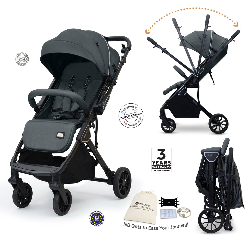 Neobreez Quint Reversible Handle Compact Travel Stroller Dark Grey