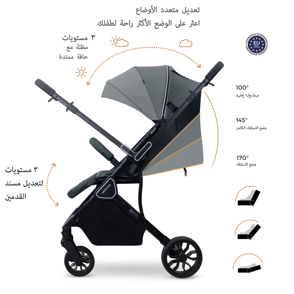 Neobreez Quint Reversible Handle Compact Travel Stroller Dark Grey