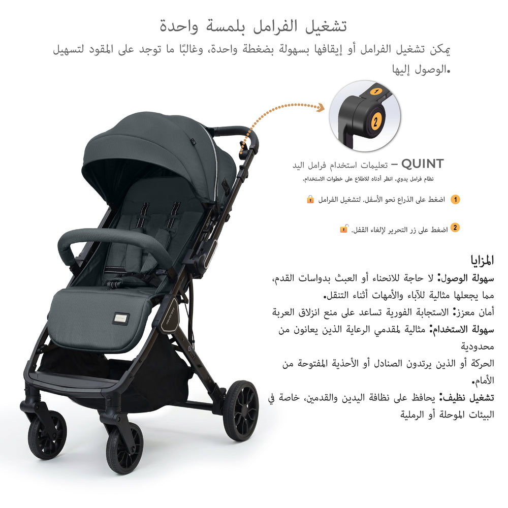 Neobreez Quint Reversible Handle Compact Travel Stroller Dark Grey