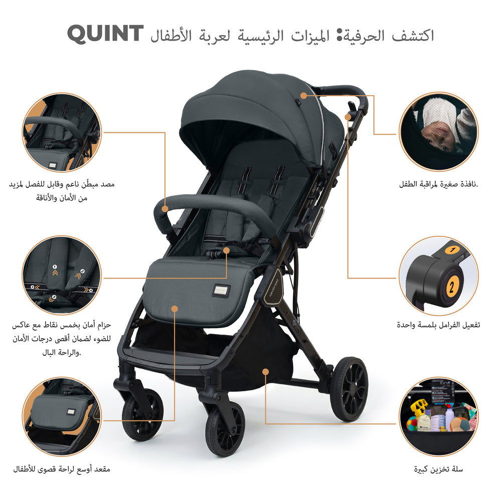 Neobreez Quint Reversible Handle Compact Travel Stroller Dark Grey