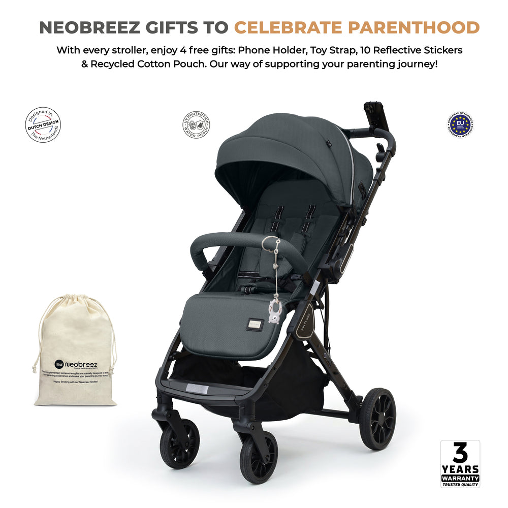 Neobreez Quint Reversible Handle Compact Travel Stroller Dark Grey