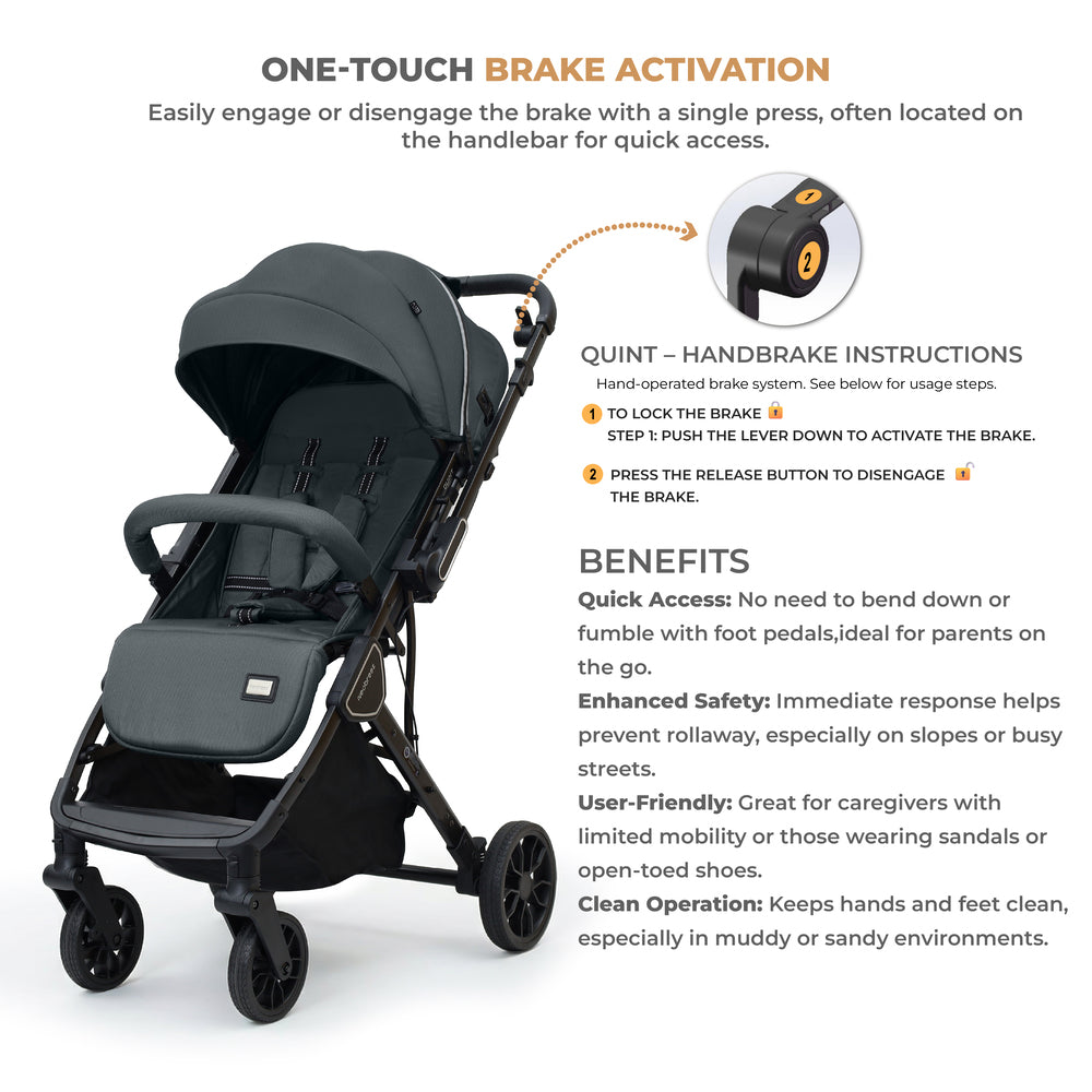 Neobreez Quint Reversible Handle Compact Travel Stroller Dark Grey