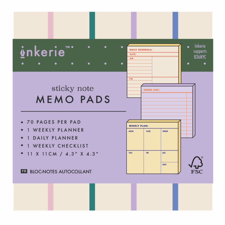 Kikkerland Inkerie Set of 3 Sticky Note Memo Pads Kikkerland Yallatoys