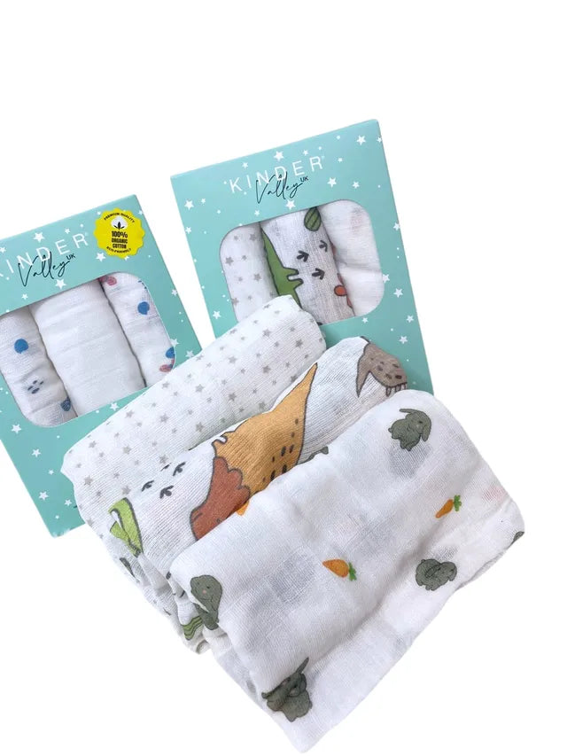 Kinder Valley Muslin Blanket Set Pack of 3  Bunny Dino and Star Kinder Valley Yallatoys