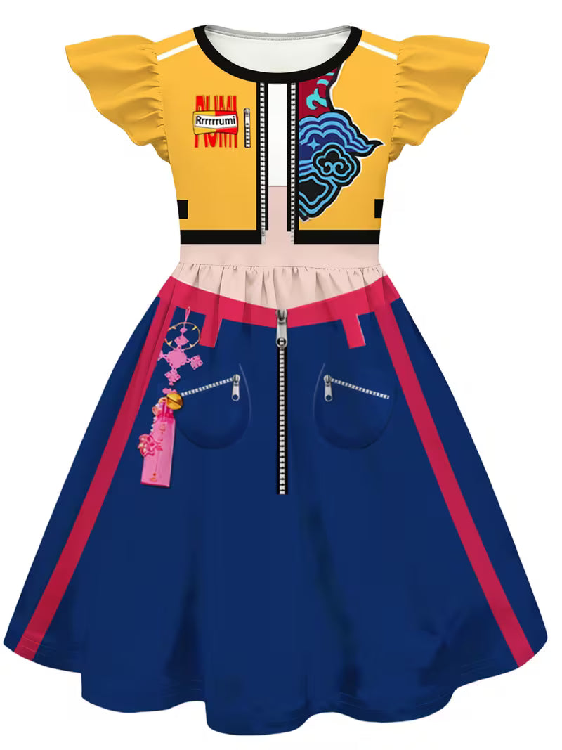 K-Pop Cute Puff Sleeve Dress Yellow Blue