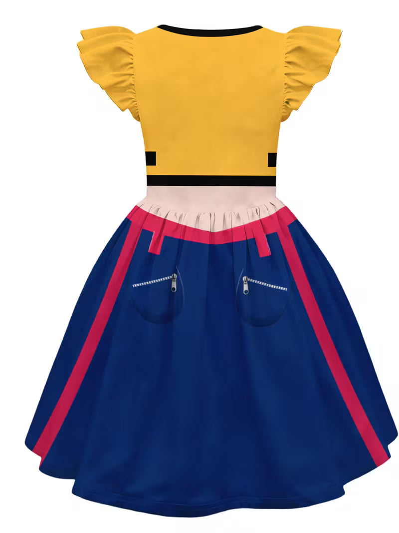 K-Pop Cute Puff Sleeve Dress Yellow Blue