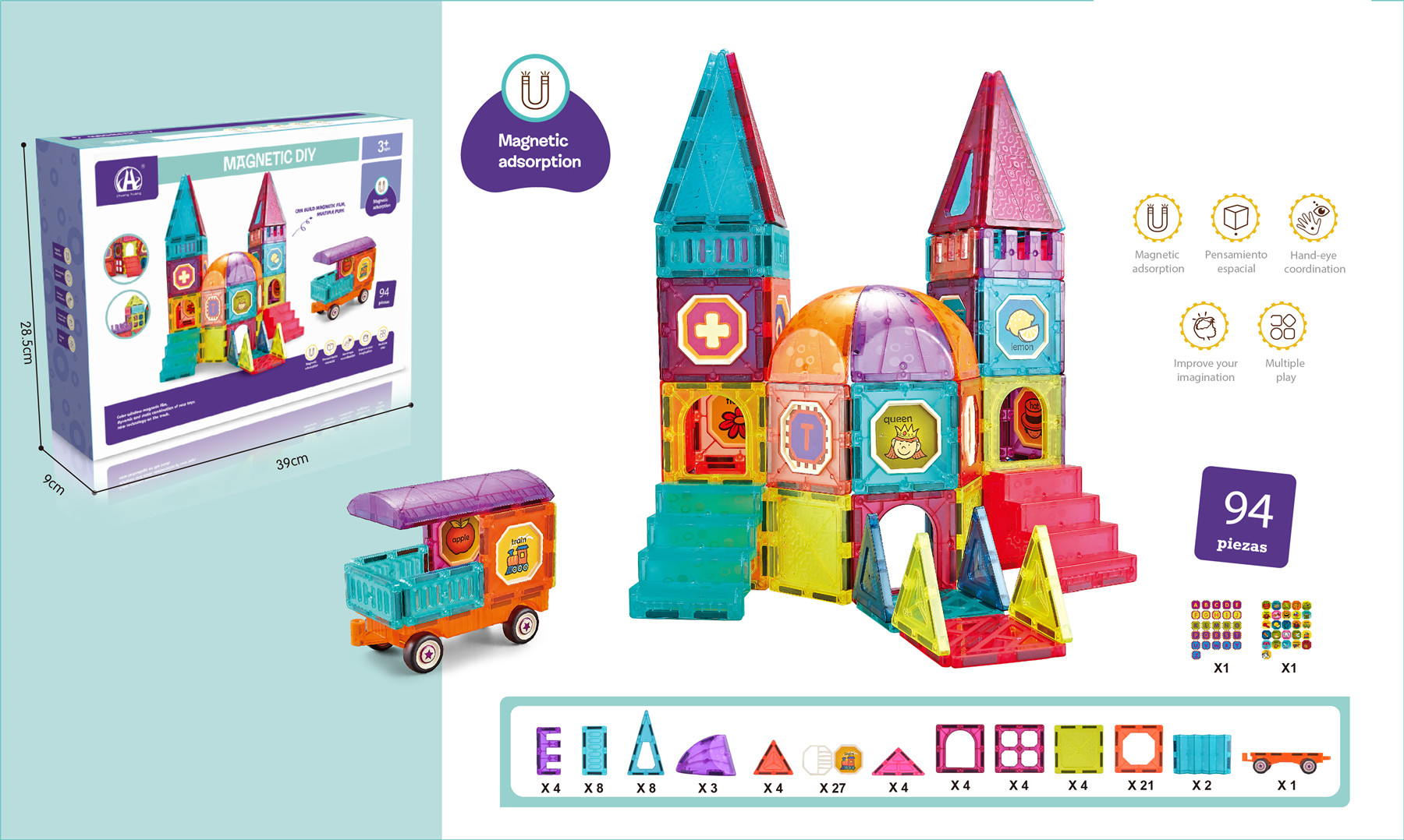 Kids 94pcs magnetic construction kit