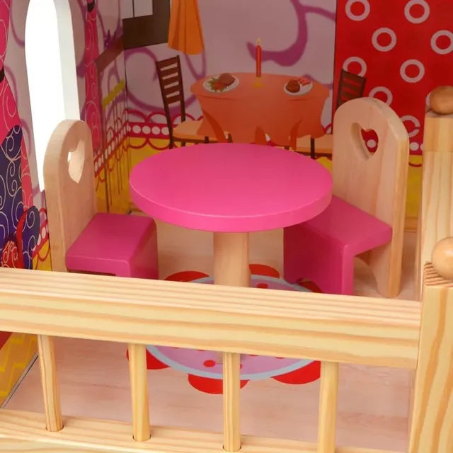 Kids multi-level wooden dollhouse