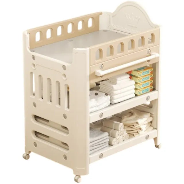 Little Angel Baby Diaper Changing Table With Wheels and Storage Drawers Coffee Little Angel Yallatoys