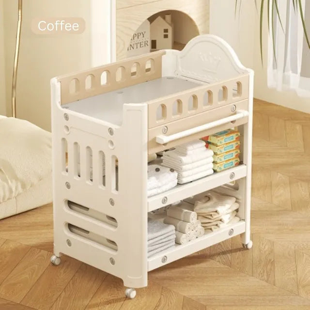 Little Angel Baby Diaper Changing Table With Wheels and Storage Drawers Coffee Little Angel Yallatoys