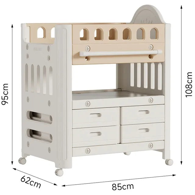 Little Angel Baby Diaper Changing Table With Wheels and Storage Drawers Coffee Little Angel Yallatoys