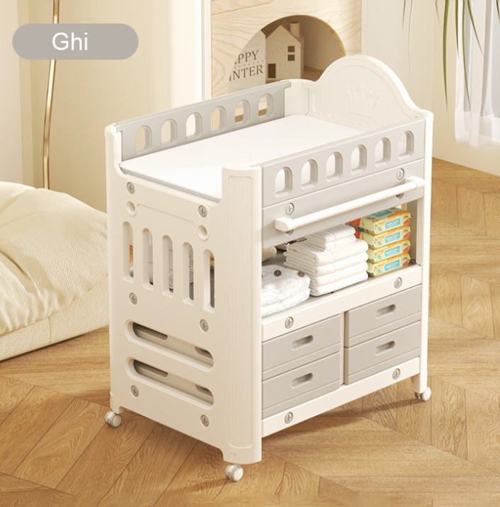 Little Angel Baby Diaper Changing Table With Wheels and Storage Drawers Grey Little Angel Yallatoys