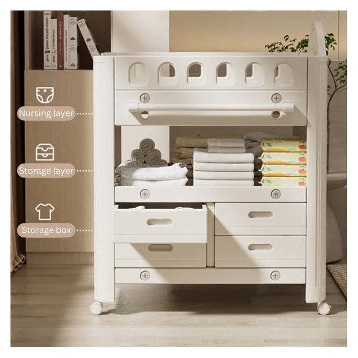 Little Angel Baby Diaper Changing Table With Wheels and Storage Drawers White Little Angel Yallatoys