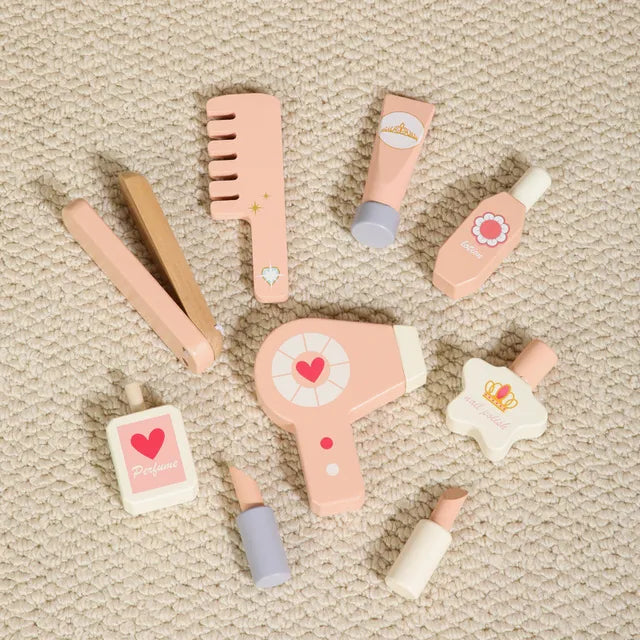 Little Angel Kids Wooden Princess Dressing Table With 3 Mirror and Stool Beige 7Pcs Little Angel Yallatoys