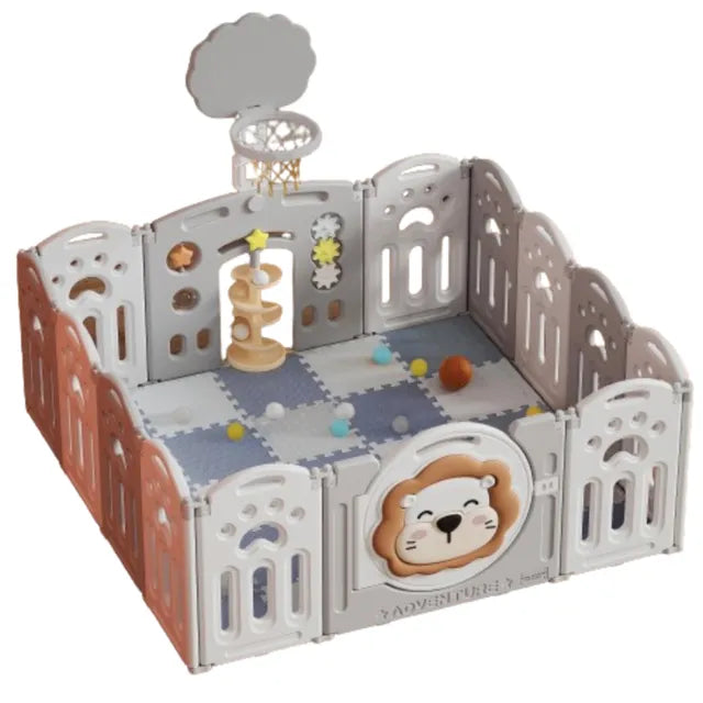 Little Angel Baby Foldable Fence Playpen And Basketball Hoop Set Grey 16pcs