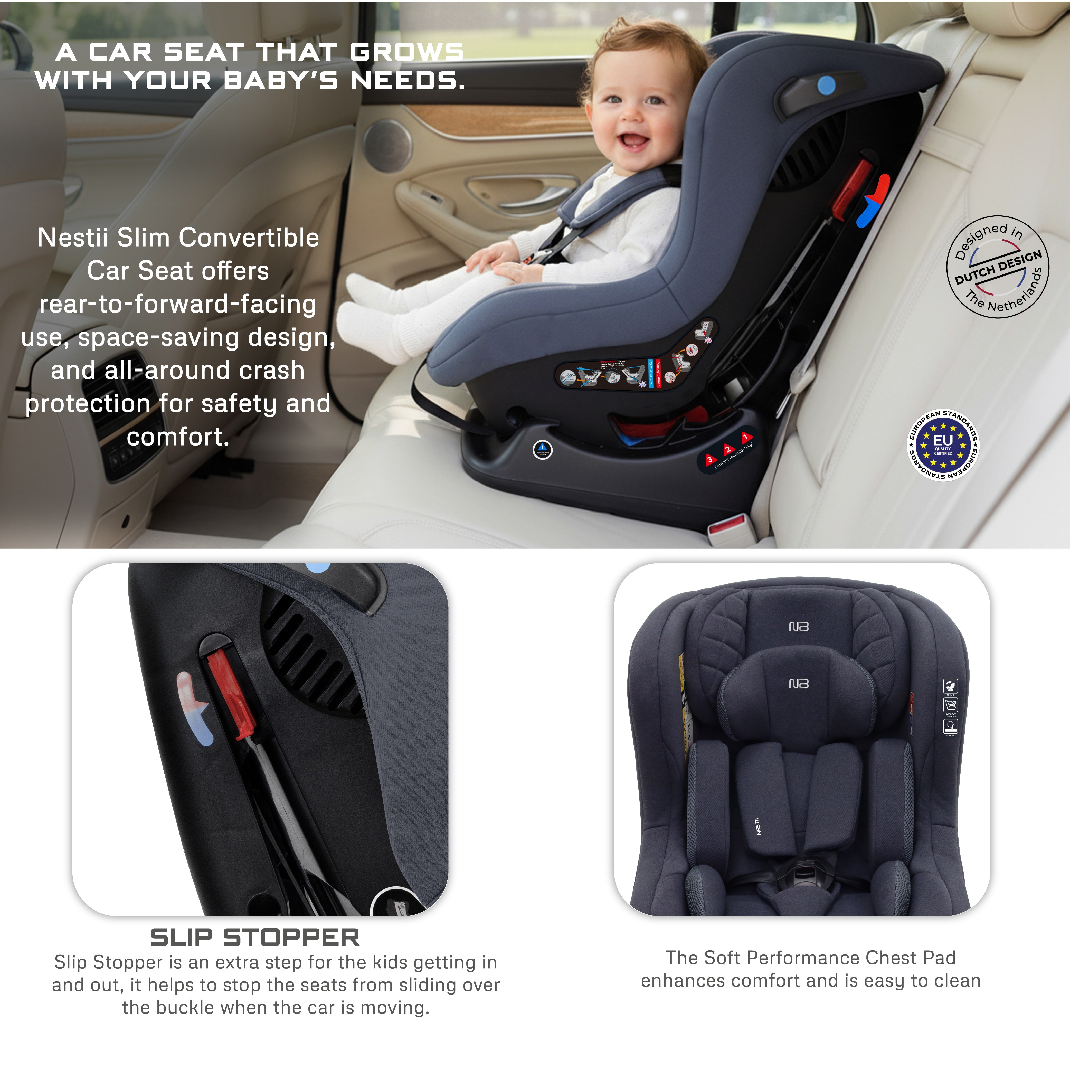Neobreez Nestii 2 In 1 Convertible Baby Infant Car Seat Grey